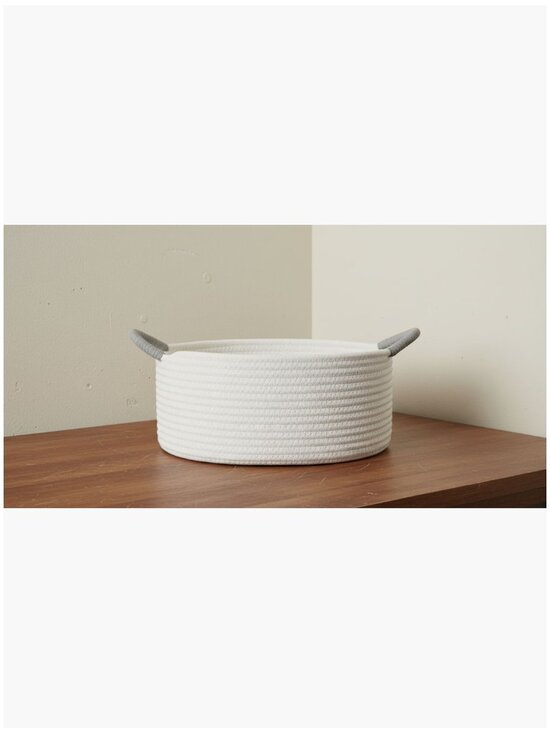 Other - White Cotton Rope Basket with Grey Handle for Storage and Decor